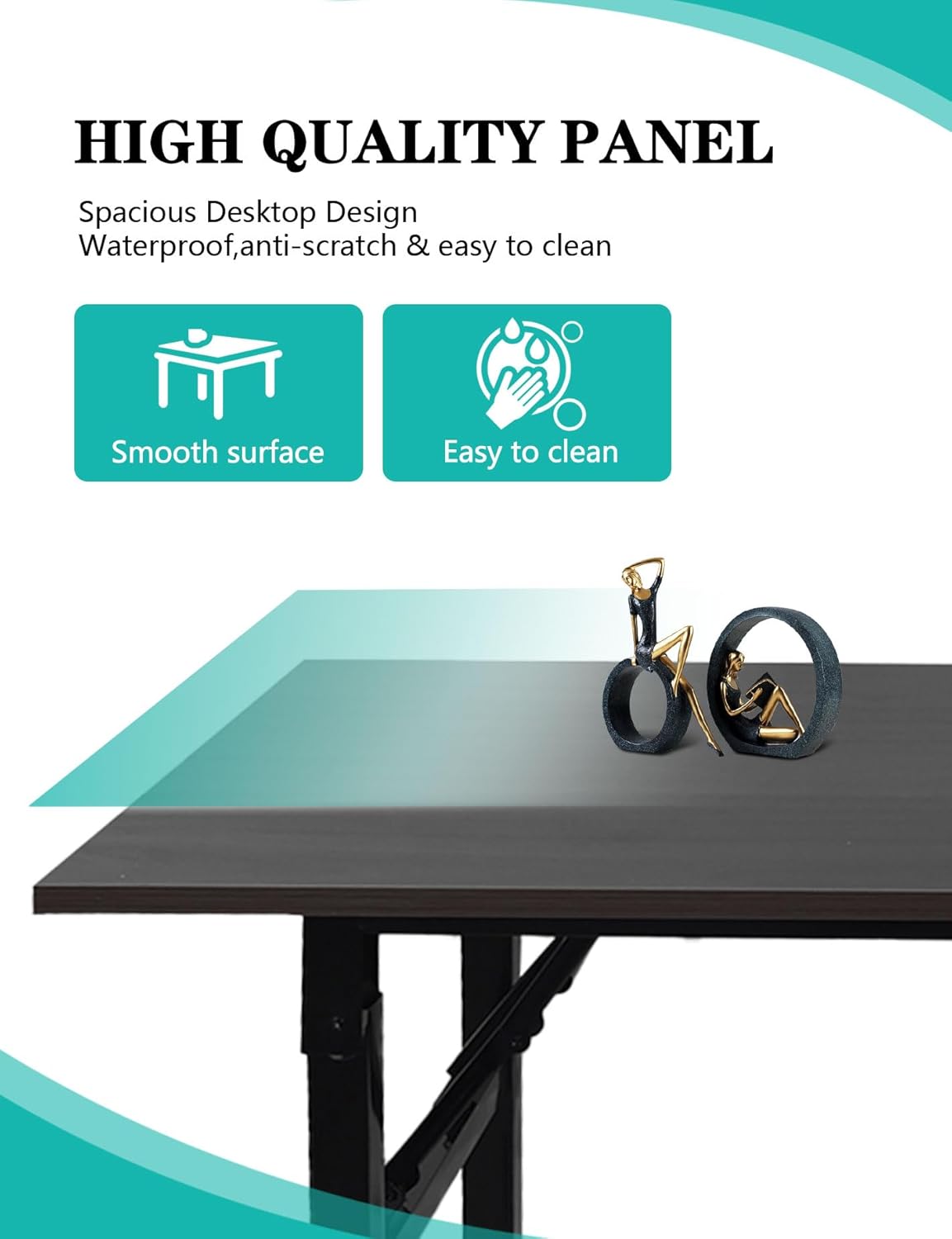 meishida folding table for small spaces, multi functional small writing desk, sturdy foldable desk portable outdoor table for home, office, study, computer desk (black, 100 * 50cm)