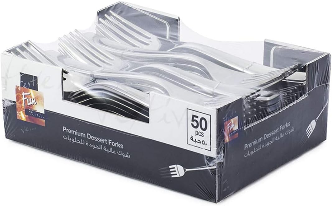fun® festive premium disposable plastic silver fork set for dinner plates 15cm, pack of 50