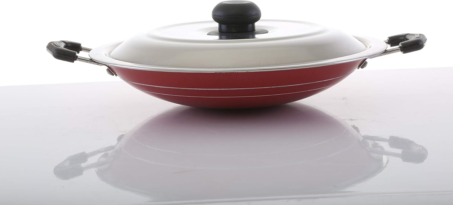 royalford non stick appam pan with lids (23 cm) portable multipurpose hopper pan with wide circumference comfortable handle even cook soft appams in special appam pan with lid