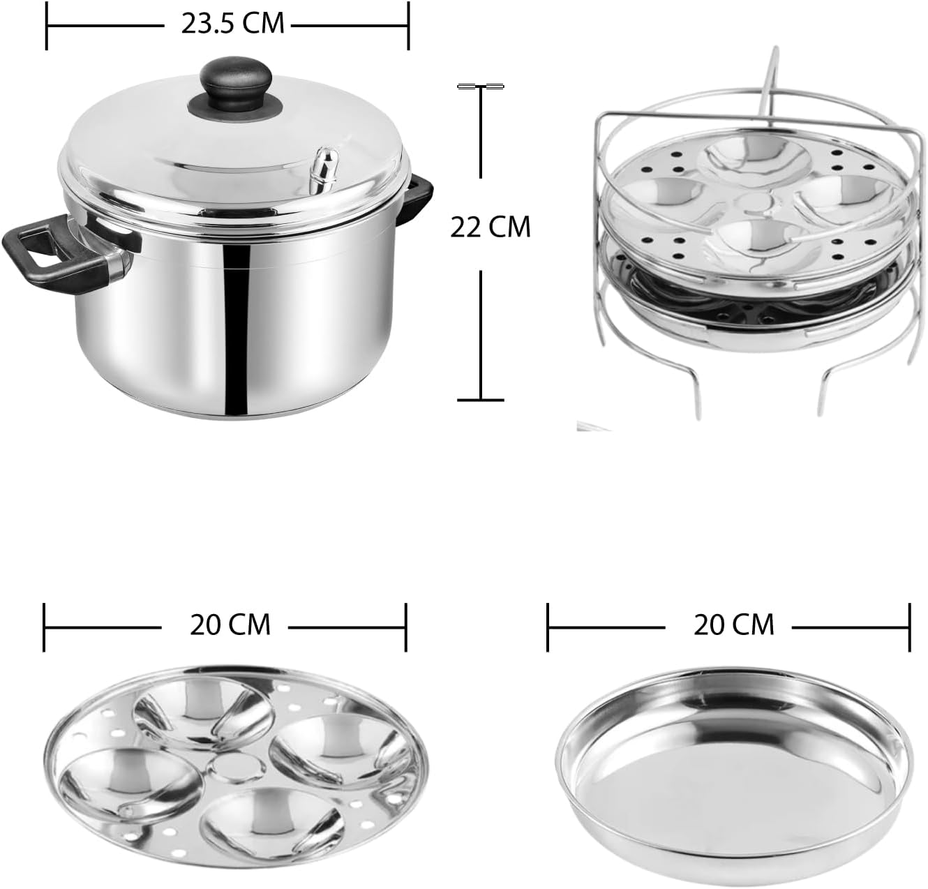 vinod stainless steel multipurpose pot large 4 idly / 4 dhokla stand, vic003, idli cooker, idli maker, idli steamer