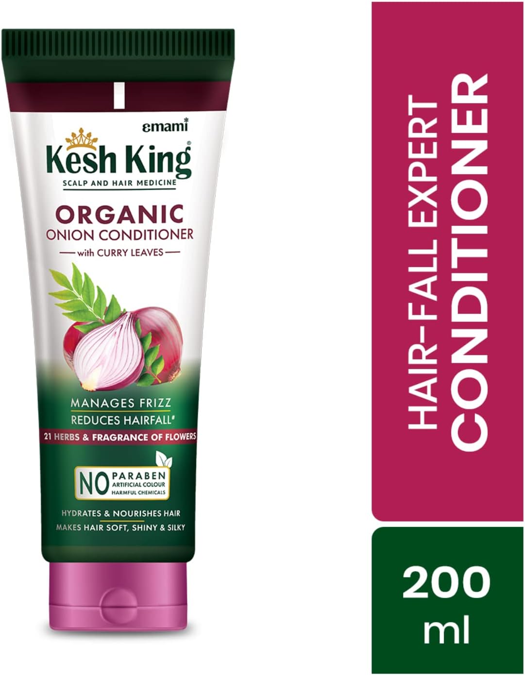 kesh king emami organic onion conditioner with curry leaves for hydrated and nourished hair for all hair types, 200 millilitre unscented