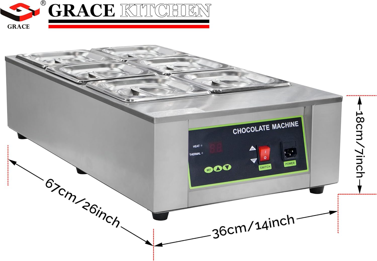 g grace commercial chocolate tempering machine,1000w chocolate melting machine with temperature control, for chocolate/milk/cream/soup melting and heating (d2004 6 compartment)