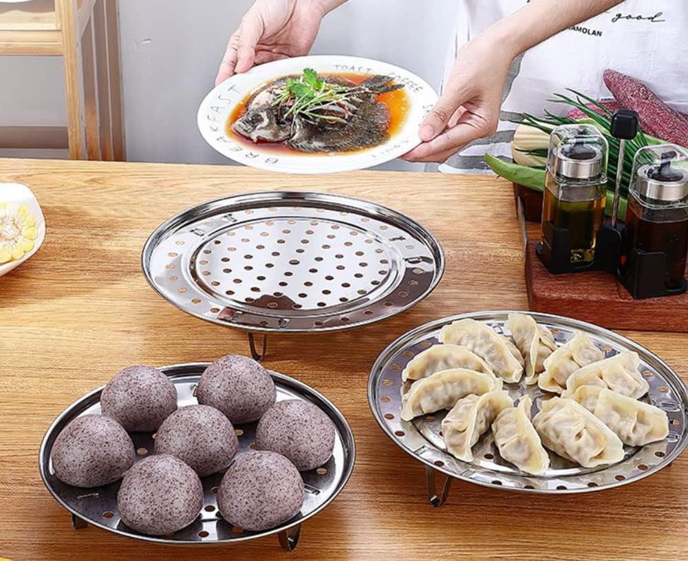 makingtec stainless steel round steamer rack plate three legged steaming stand for home kitchen cooking small size
