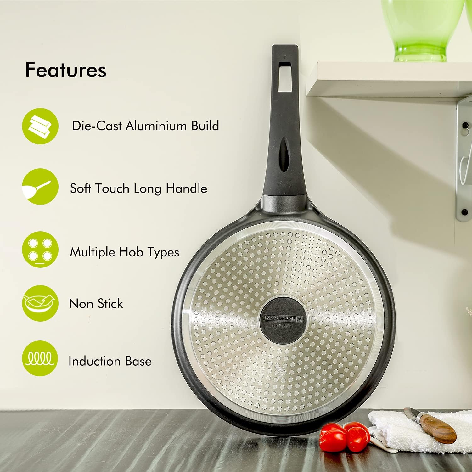 royalford 28 cm die cast crepe tawa, grey, rf8590