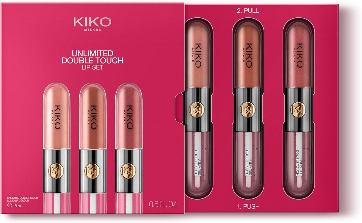 kiko milano unlimited double touch gift set 01 | lip set with 3 liquid lipsticks with 2 steps