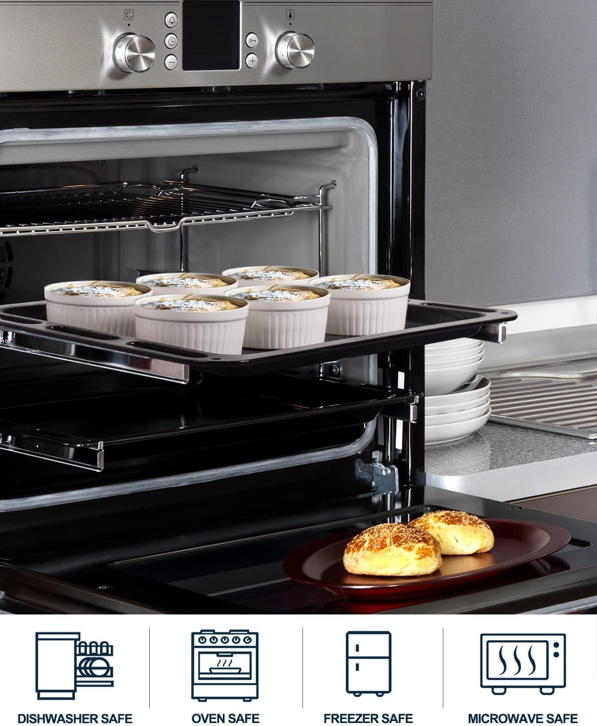 delling ramekins 8 oz oven safe/dessert/ice cream/snacks bowls, small ceramic creme brulee dishes for baking, souffle, pudding, white set of 6