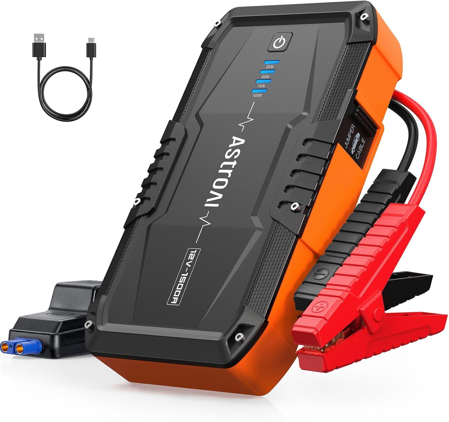 astroai s8 car battery booster jump starter power pack,1500a 12v portable car jump starter power bank for up to 6.0l petrol & 3.0l diesel engines, with smart jumper and led torch