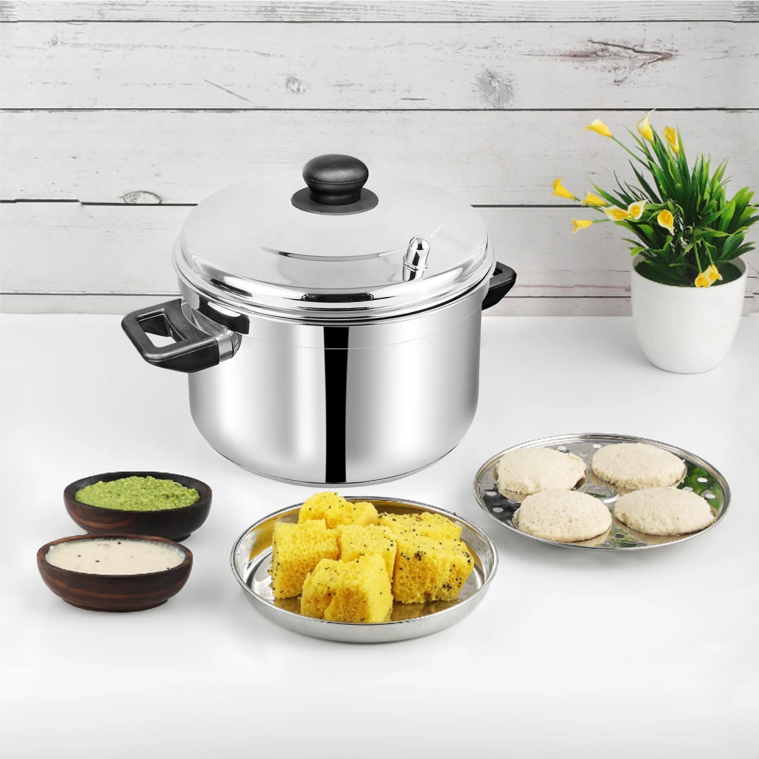 vinod stainless steel multipurpose pot large 4 idly / 4 dhokla stand, vic003, idli cooker, idli maker, idli steamer