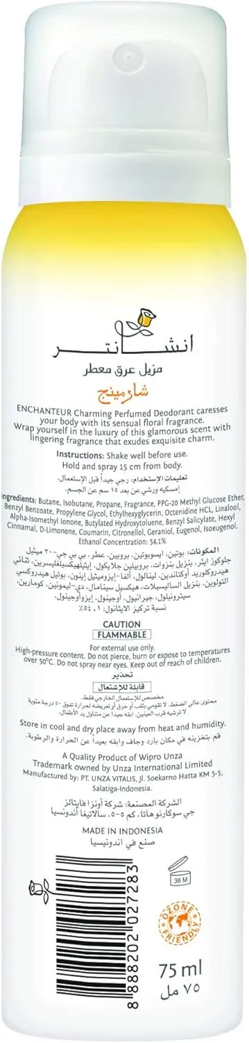 enchanteur charming perfumed deodorant with 24 hours odour protection, 75 ml
