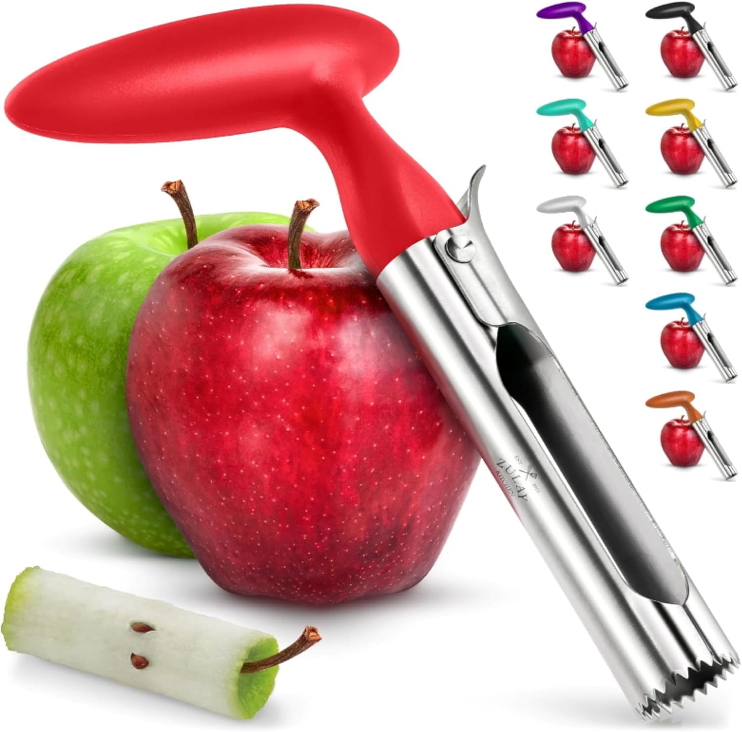 zulay kitchen premium apple corer easy to use durable apple corer remover for pears, bell peppers, fuji, honeycrisp, gala and pink lady apples stainless steel best gadgets cupcake corer red