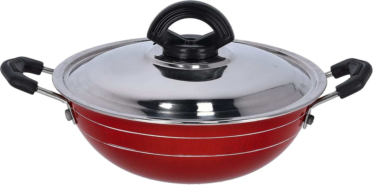 royalford 18cm non stick mini kadai with stainless steel lid, multi, rf10005