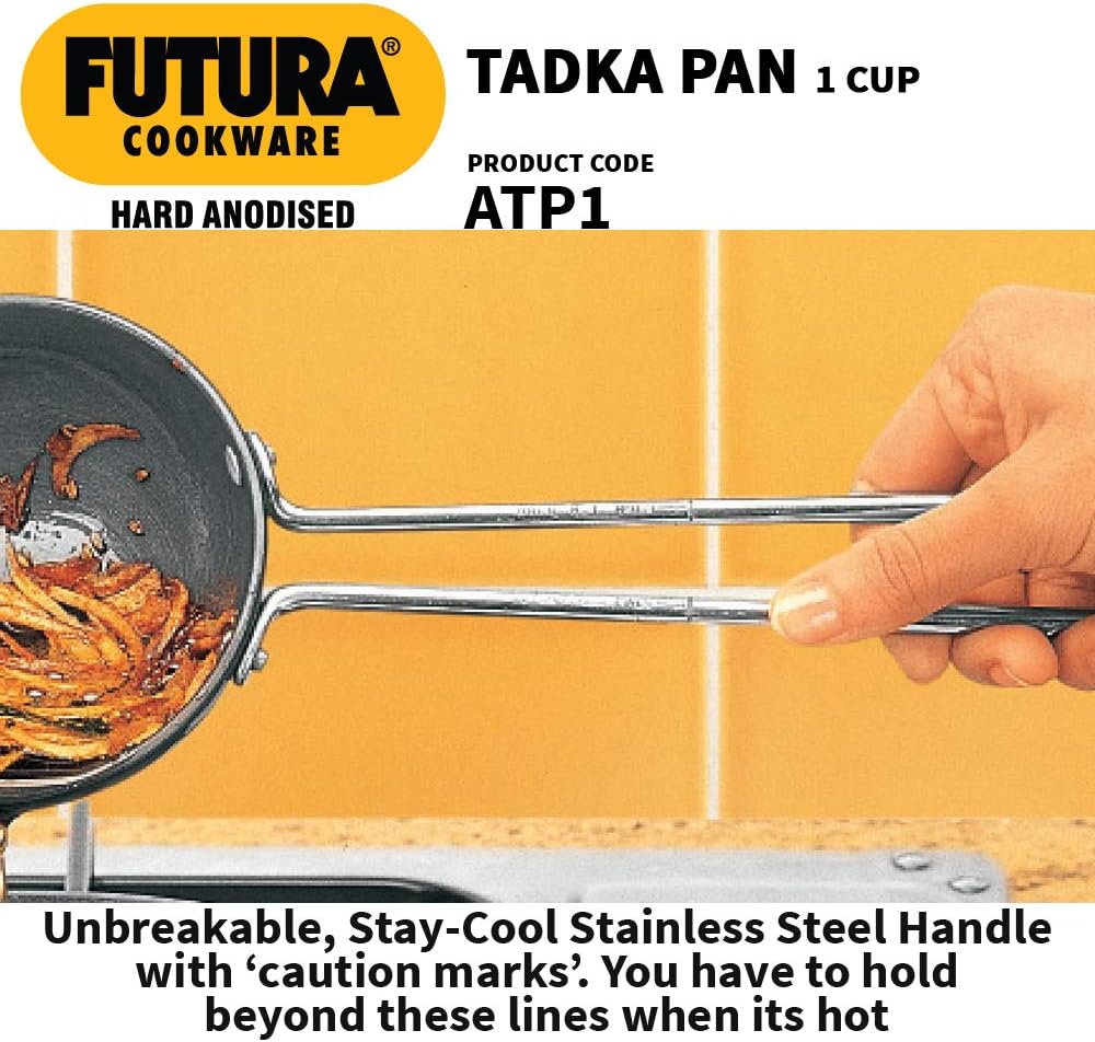 hawkins futura 1 cup tadka pan, hard anodised spice heating pan, 240 ml pan, black (atp1), aluminium