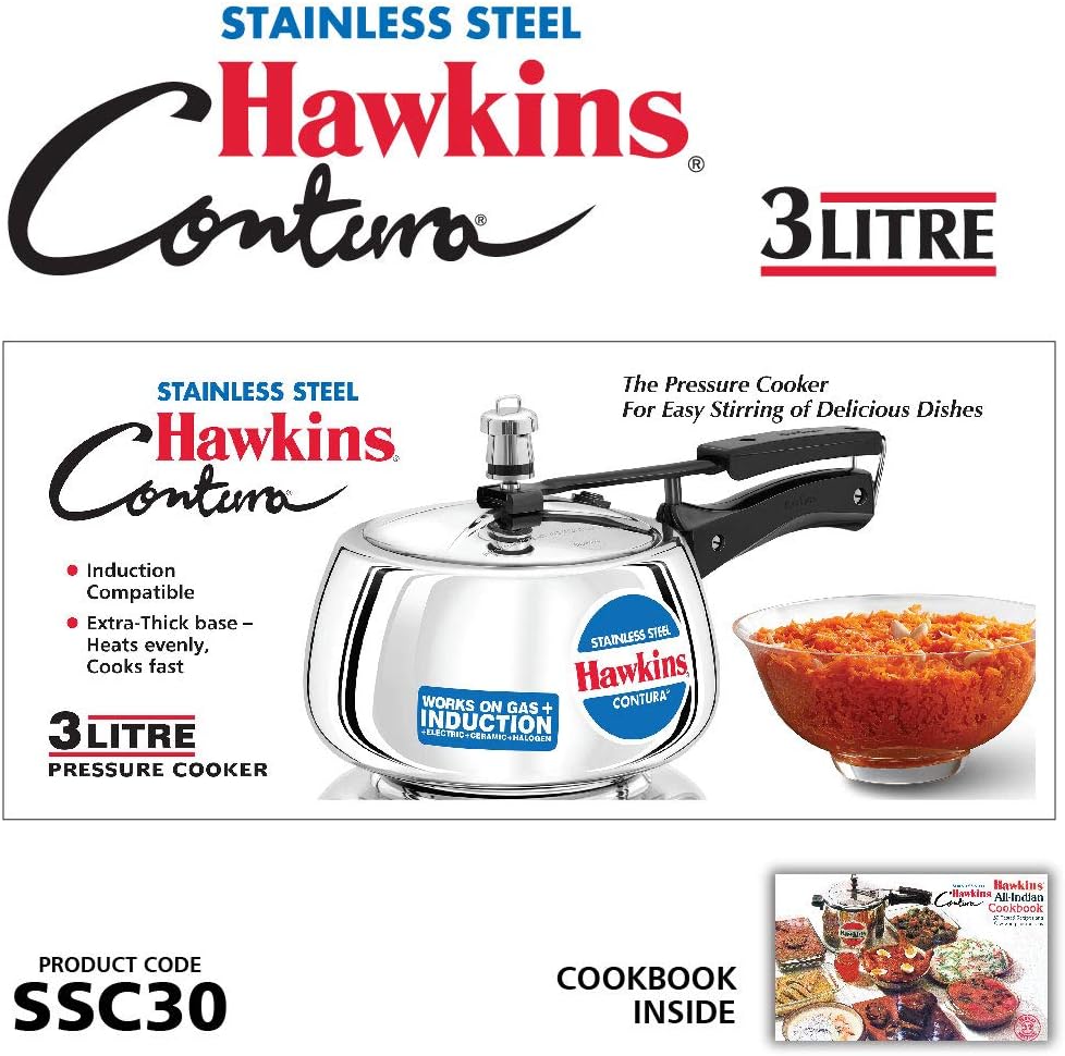 hawkins stainless steel contura 3 litre inner lid pressure cooker induction compatible