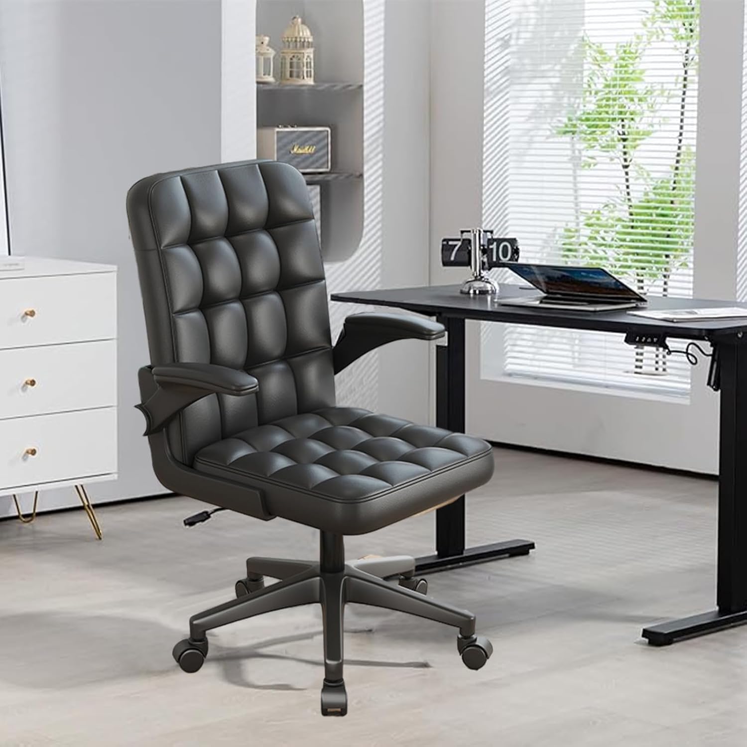 ingunar office chair, ergonomic big and tall computer desk chairs, executive breathable leather chair with adjustable high back flip up armrests, lumbar support swivel pc chair with rocking function