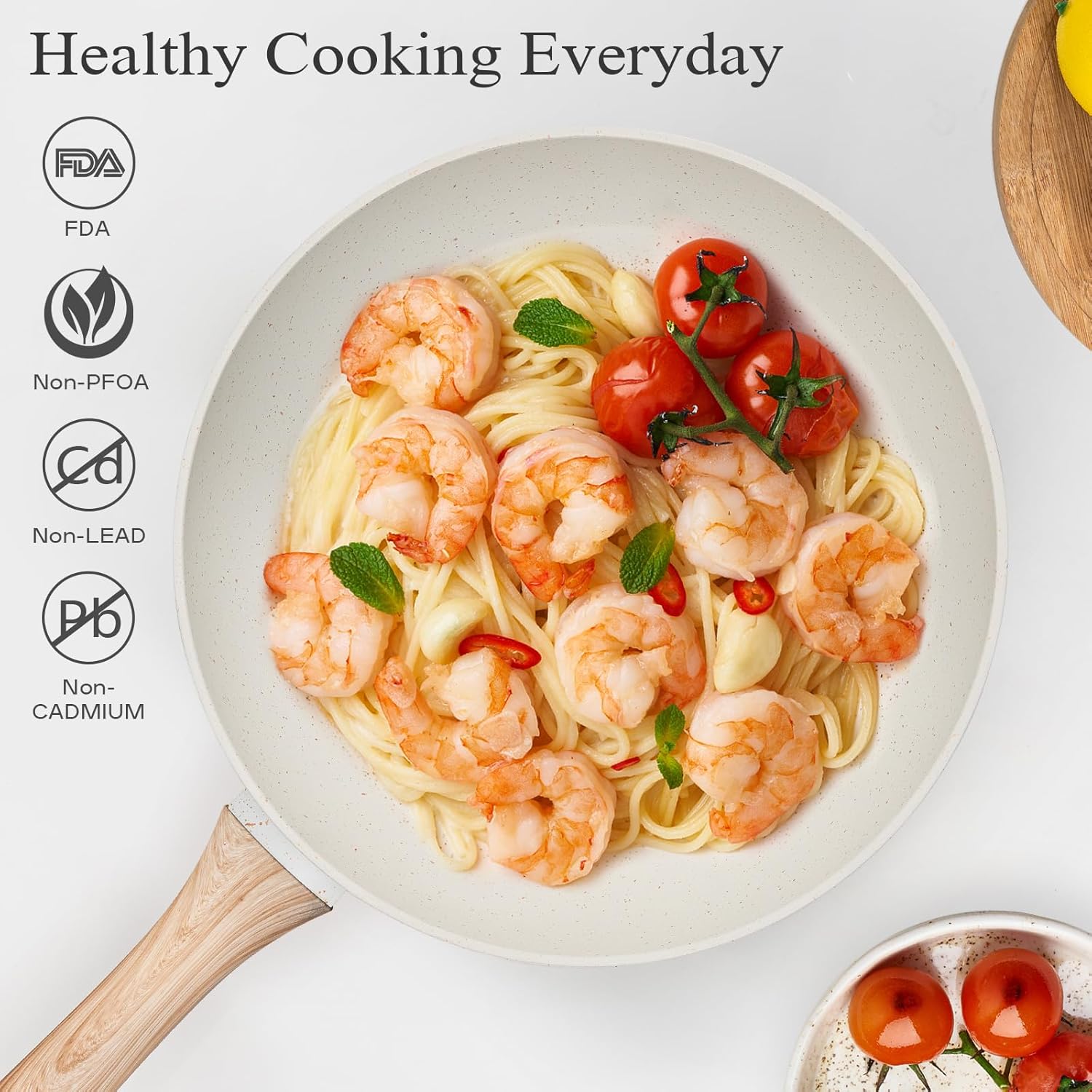 soday pots and pans set non stick, 12 pcs kitchen cookware sets induction cookware granite cooking set with frying pans, saucepans, steamer silicone shovel spoon & tongs (white)