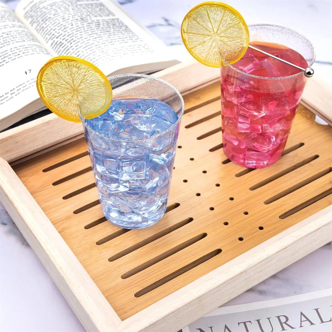 KWSLIN Disposable Plastic Cups, 20 Pack 10oz Silver Glitter Plastic Cups, Clear Plastic Tumblers, Elegant Appearance and easy to clean, Silver Plastic Cups for Wedding, Thanksgiving, Party Cups