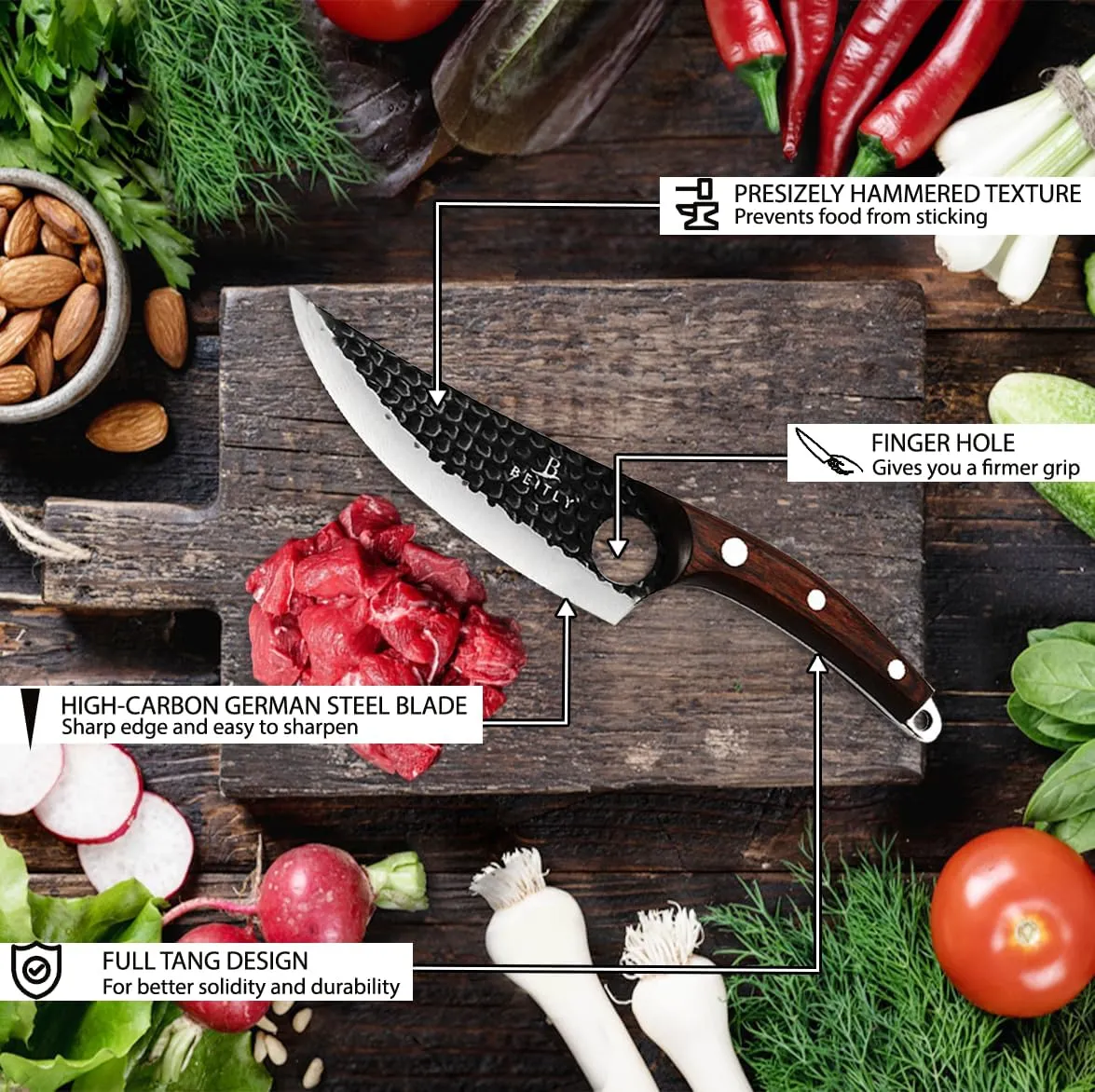 BEITLY Companion Series 6 Inch Butcher Boning Knife, High Carbon German Stainless Steel Blade With Pakkawood Handle & Geniune Leather Sheath, Luxurious Gift Box Included