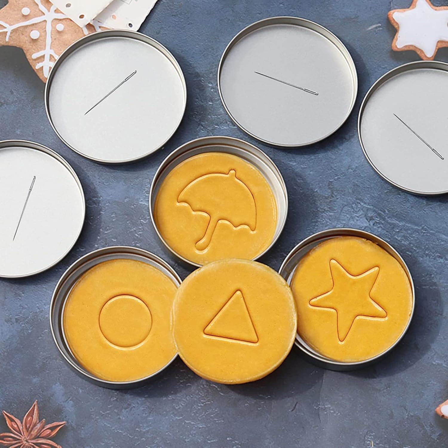 12pcs squid cookie mold kit, 4 disk set for cookie presses, hot 2021 tv korea game party props, biscuit sandwich candy making tools for halloween christmas (cookie cutters,needle and tin cans)