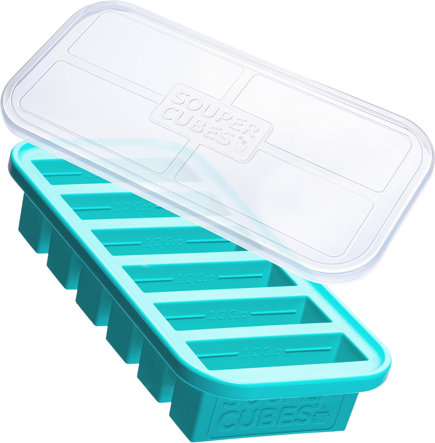 souper cubes 1/2 cup silicone freezer tray with lid easy meal prep container and kitchen storage solution silicone mold for soup and food storage aqua – 1 pack