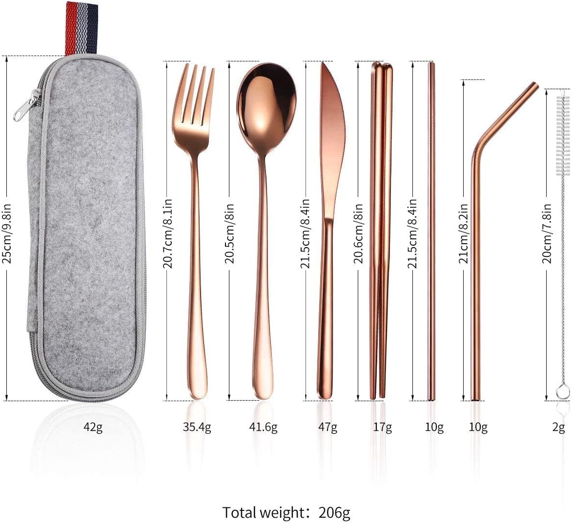 portable stainless steel flatware, travel camping cutlery set, with a waterproof case, 7 pieces