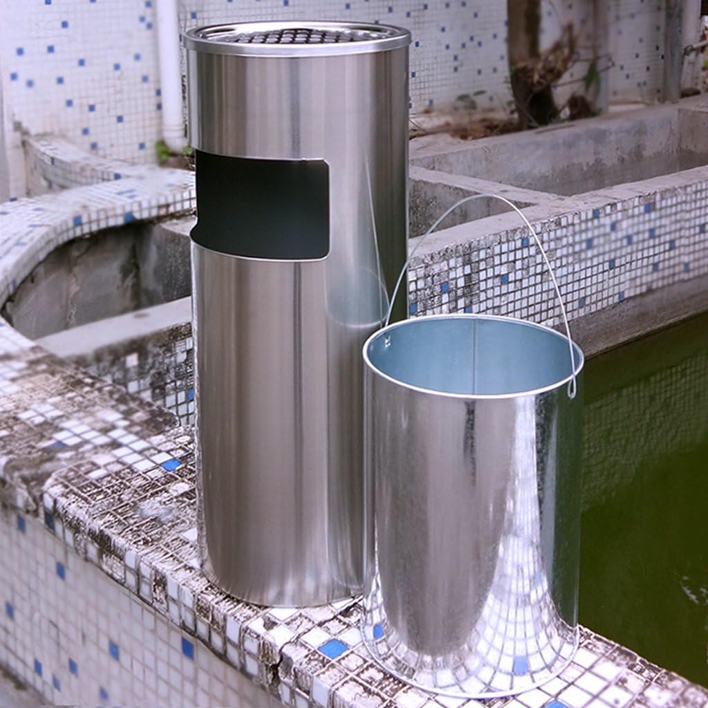 yc electronics & outdoor recycling bins trash cans modern minimalist thick stainless steel trash can, hotel lobby ktv trash can, with ashtray large trash can, cylindrical, square waste dustbins