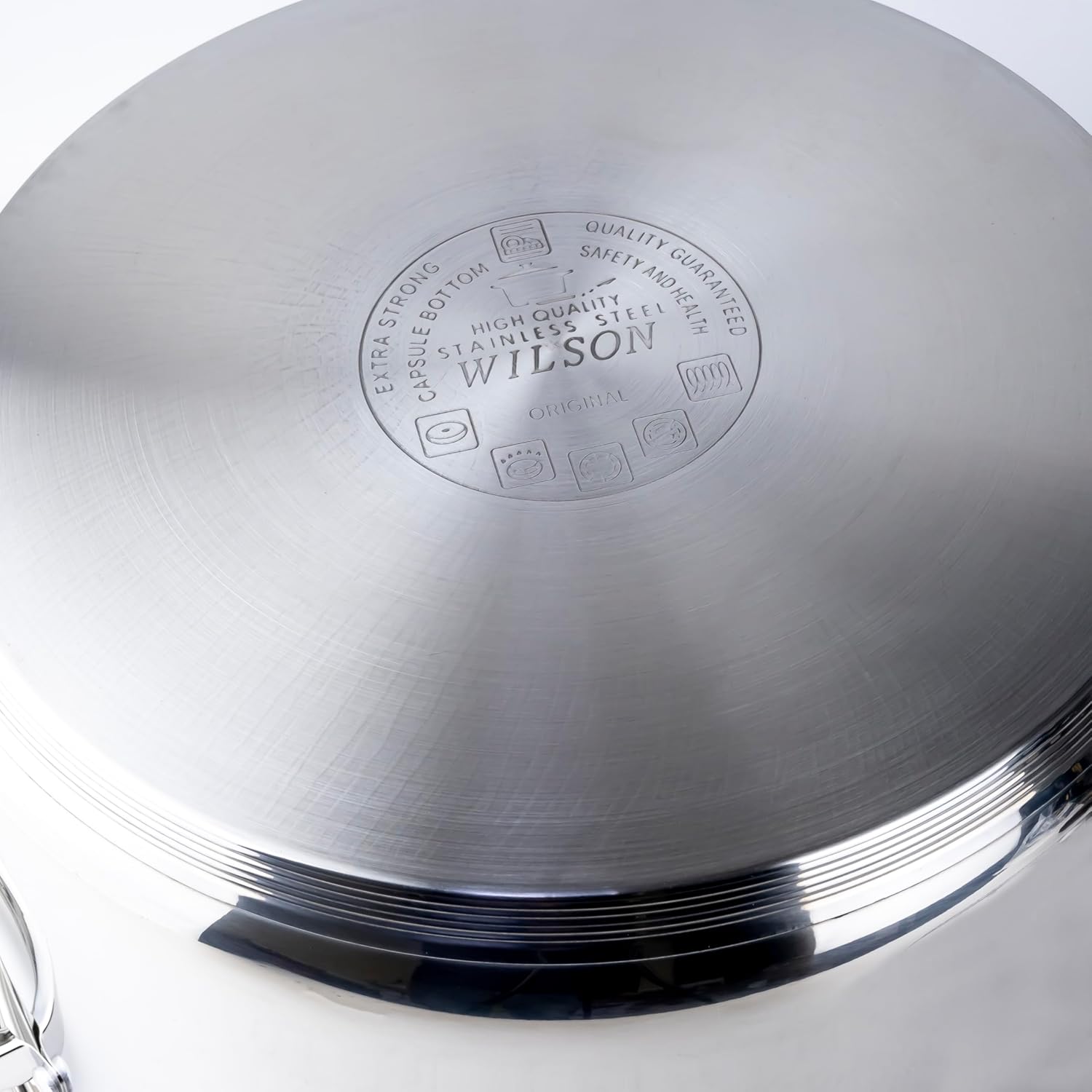 wilson amara stainless steel casserole pot with twin handles 24x12.5cm, vented glass lid, induction ready, oven safe 5 layer base