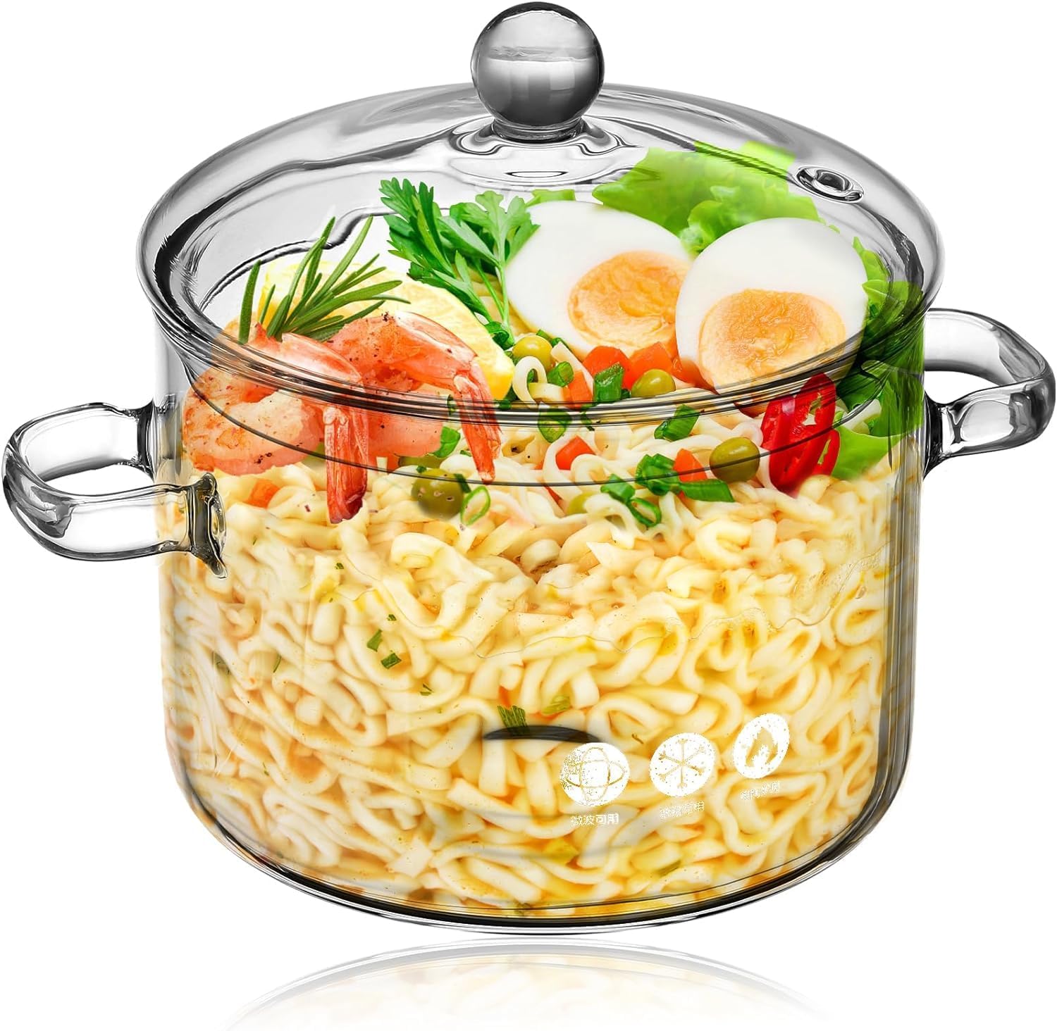 ylmeet oven glass pot with lid, large capacity cooking pot, transparent pot with handle, stovetop stock pot, borosilicate glass cookware, dishwasher safe pots and pans (1900ml)