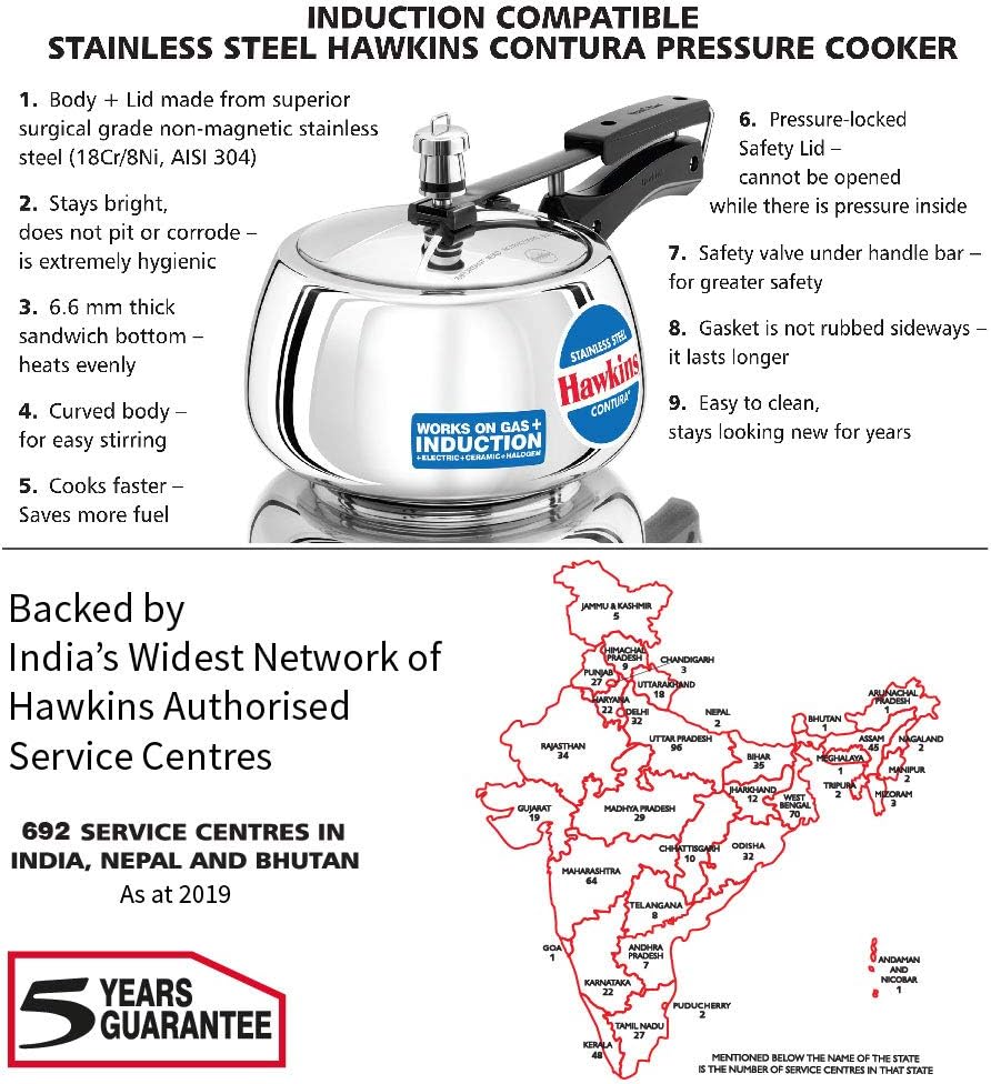 hawkins stainless steel contura 3 litre inner lid pressure cooker induction compatible