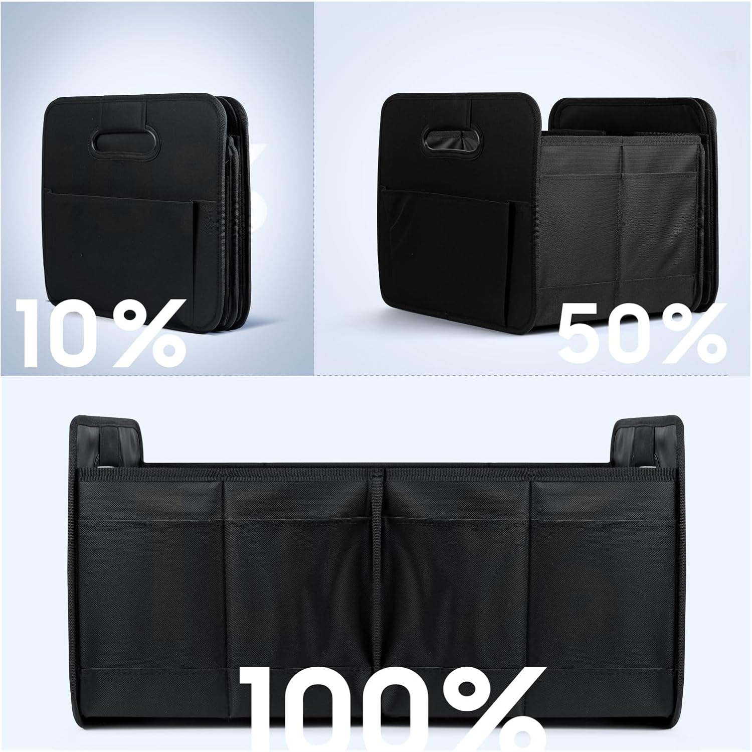 baytion car trunk organizer, car storage box with collapsible multi compartment pockets,foldable car boot organizer with large capacity for car,trunk and suv(black)