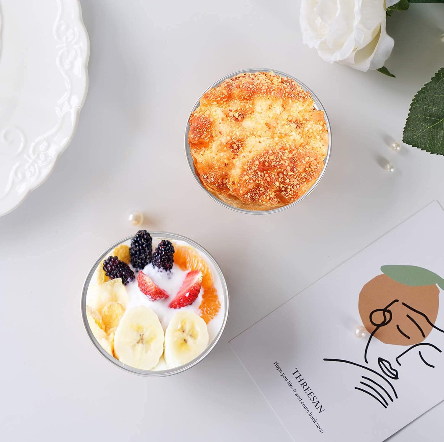 funito aluminum cupcake pans with lids,50pcs 130ml muffin liners cups, disposable foil ramekins, aluminum foil baking cups, cupcake baking cups, aluminum foil cupcake holders pans with lids