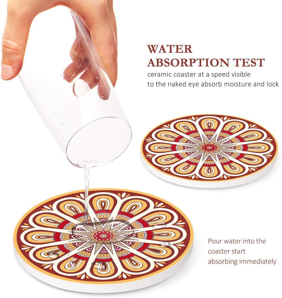 goodstuff absorbing stone mandala coasters for drinks cork base, with holder, unique present for friends, men, women, funny birthday housewarming gifts, apartment kitchen room bar decor, set of 8