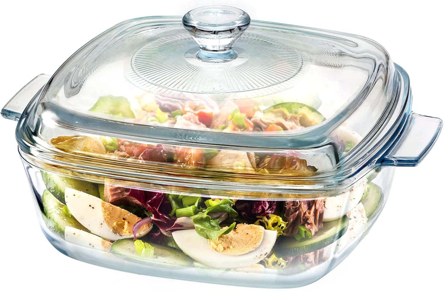 nutriups square casserole dish with lid oven safe covered glass casserole dish with handles, glass microwave bowls with glass lids casserole cookware (1.5l square)