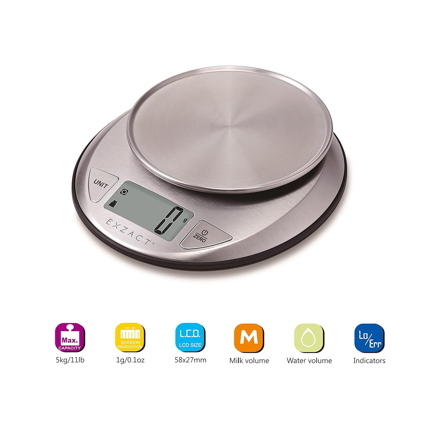 exzact digital kitchen scale stainless steel electronic baking scale food scale capacity 5kgs support imperial and metric switch