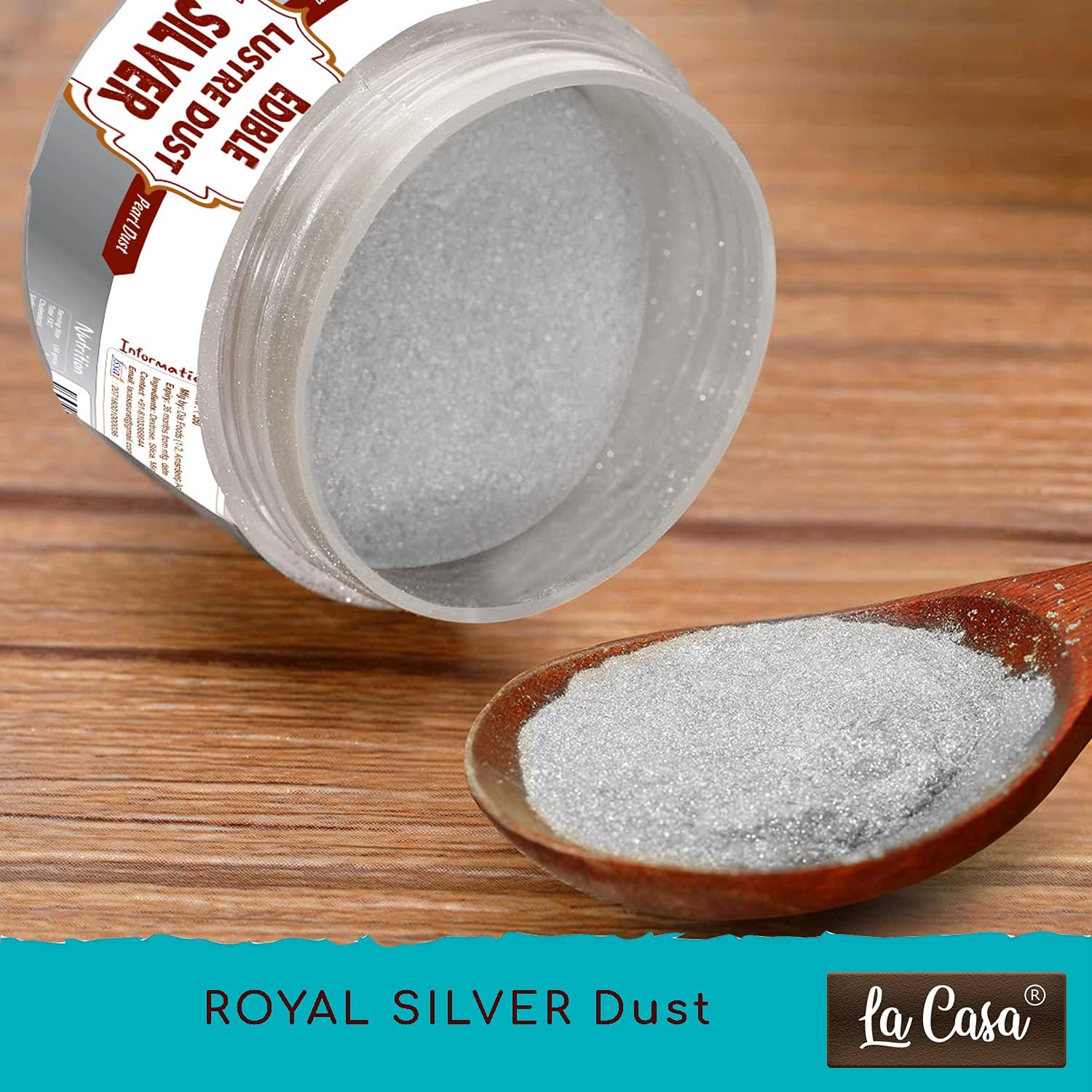 la casa premium edible lustre dust royal silver | pearl dust ideal for cake icing decoration & garnishing | 9gm |