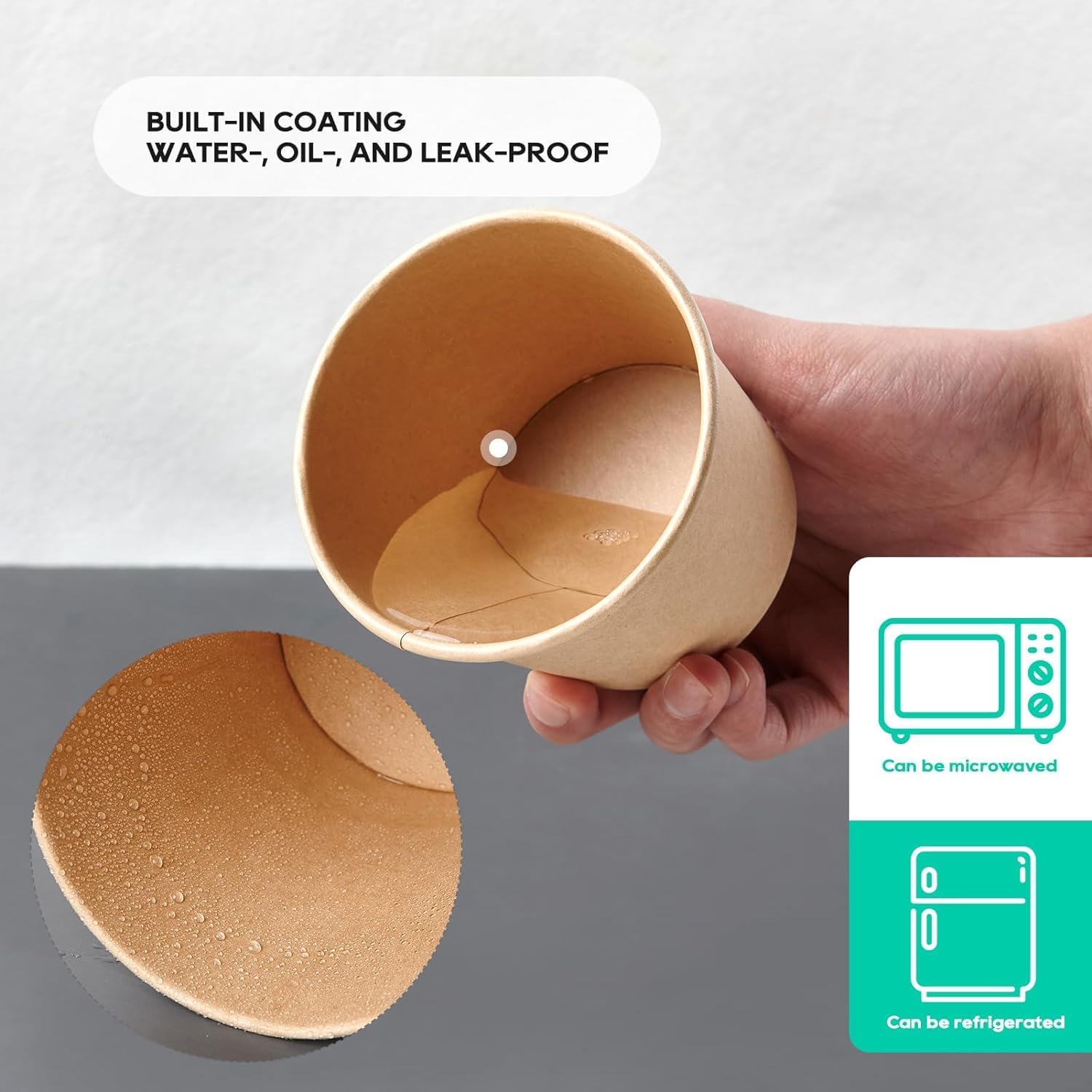 10 pcs 12 oz kraft disposable soup bowls with lid,ice cream cups containers with lids, eco friendly, microwave safe and freezer safe thick kraft cups disposable containers (12 oz/350ml) pack of 10