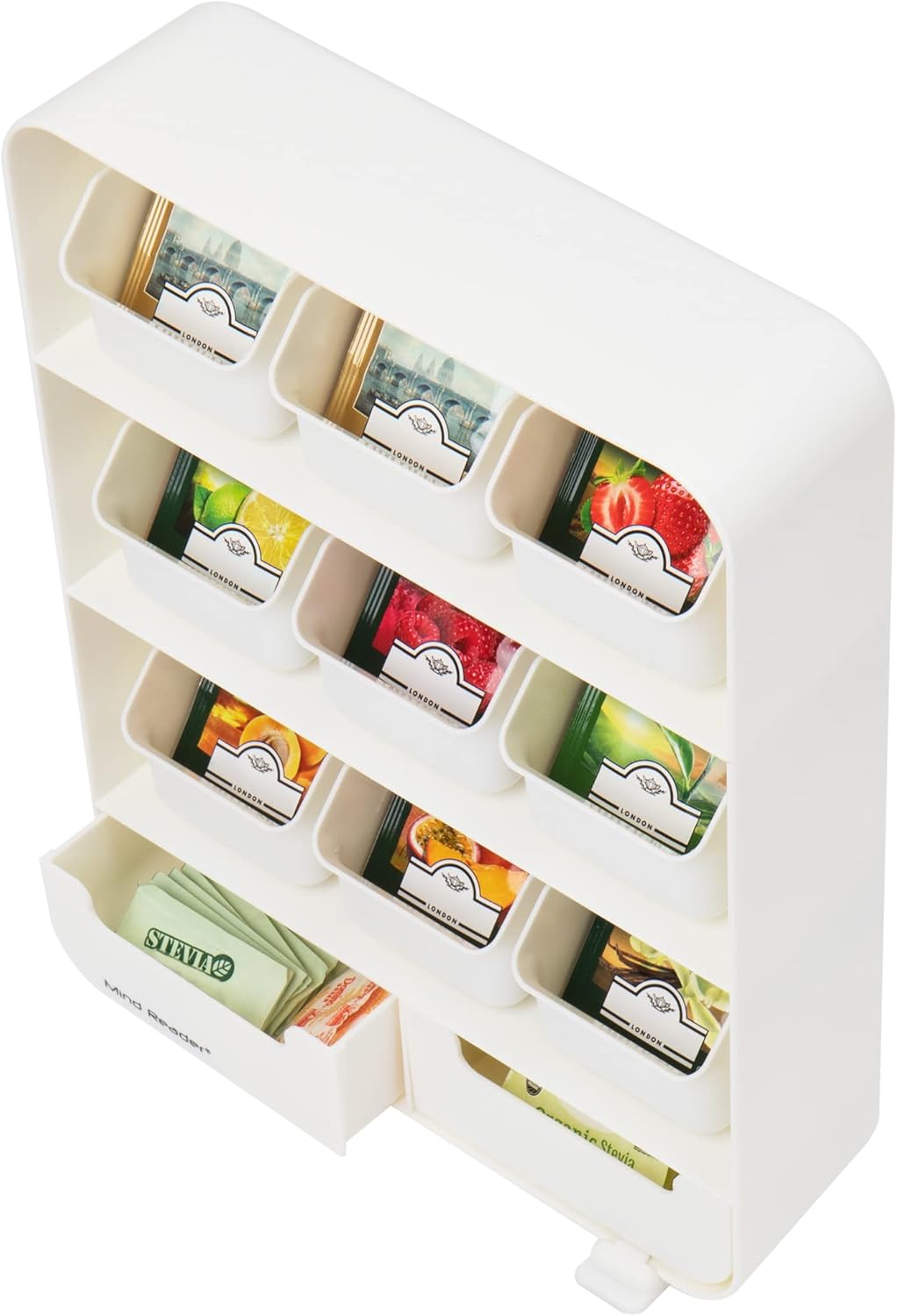 mind reader "baggy" tea bag holder and condiment organizer, white 4.33" l x 10.24" w x 13.11" h tborg wht.