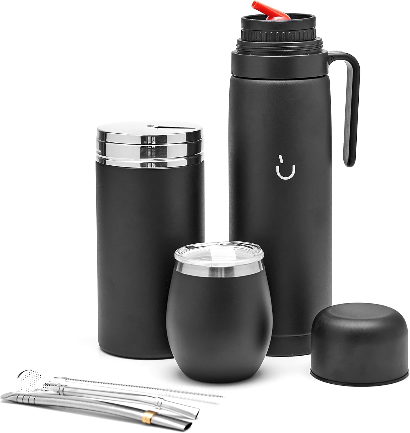 balibetov (automate black) new stainless steel automate thermo, mate cup and bombilla all in one no need to refill every time you want to drink (automate black)