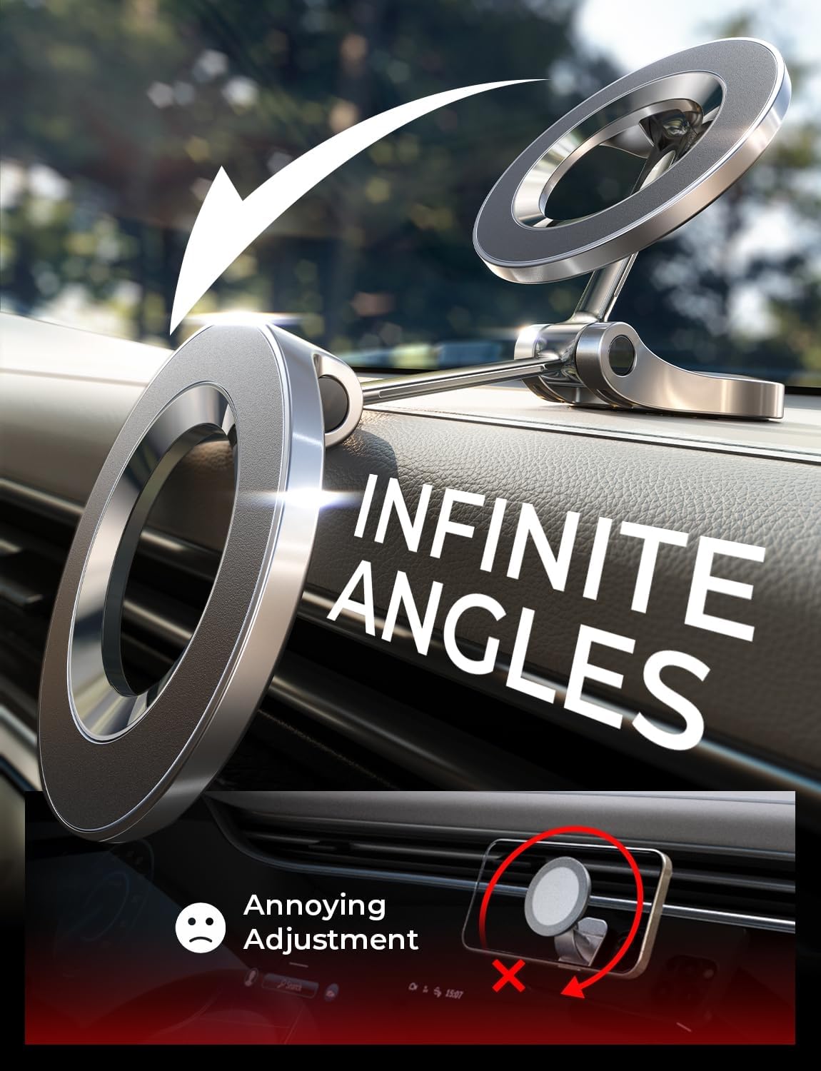 lisen for magsafe car mount, [24 strong magnet] 360° rotation magnetic phone holder for car, iphone car holder mount dash phone mount car fit for iphone 16 pro max plus 15 14 13 12 magsafe cases
