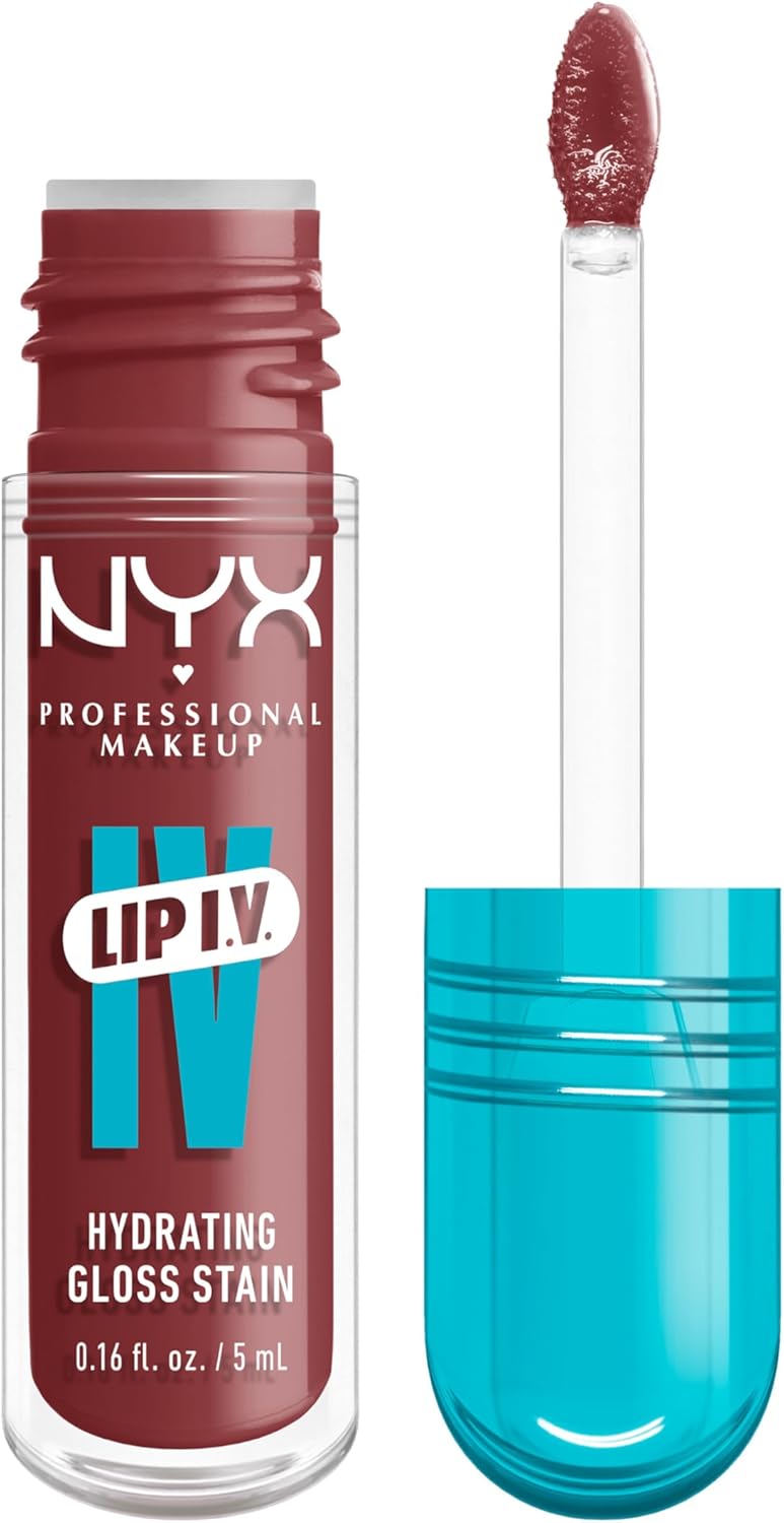 nyx professional makeup lip iv hydrating gloss stain, lip gloss, up to 12hr hydration, high pigment, wet shine finish, hydra honey