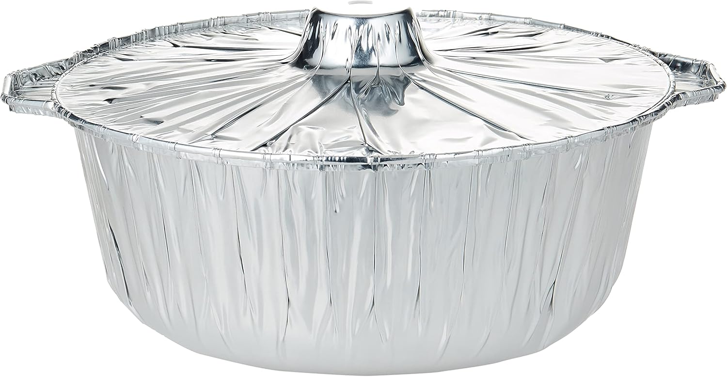 hotpack disposable food storage, take away , alumimium food pot container large with hood silver 34cm, 5 pieces