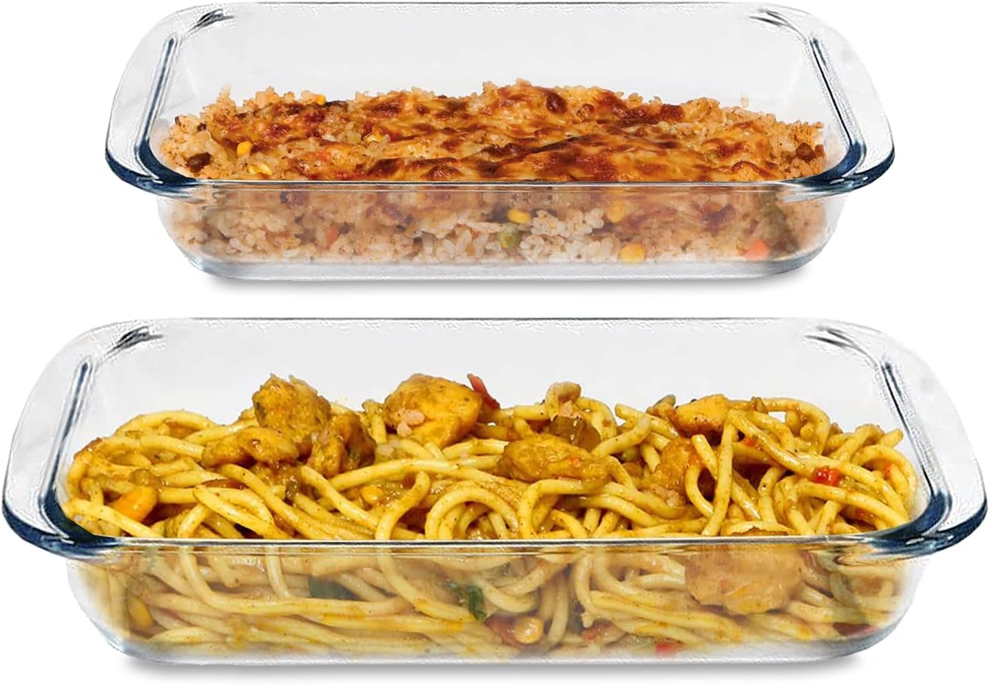 home smart 2pc bakeware glass casserole baking dish 1lt and 2.2lt | borosilicate glass rectangle roaster for multi purpose | premium baking dish