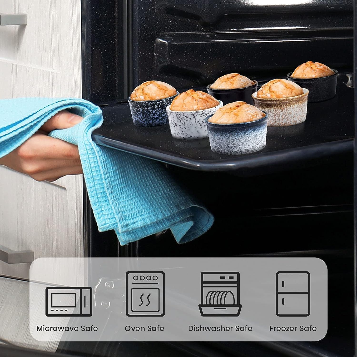 angju ceramic ramekin set of 6 mini porcelain bowls 4oz/120ml of zen style, souffle ramekins/cups for puddings, brulees, soufflés, custards, ice creams, dipping sauces, snacks, oven safe