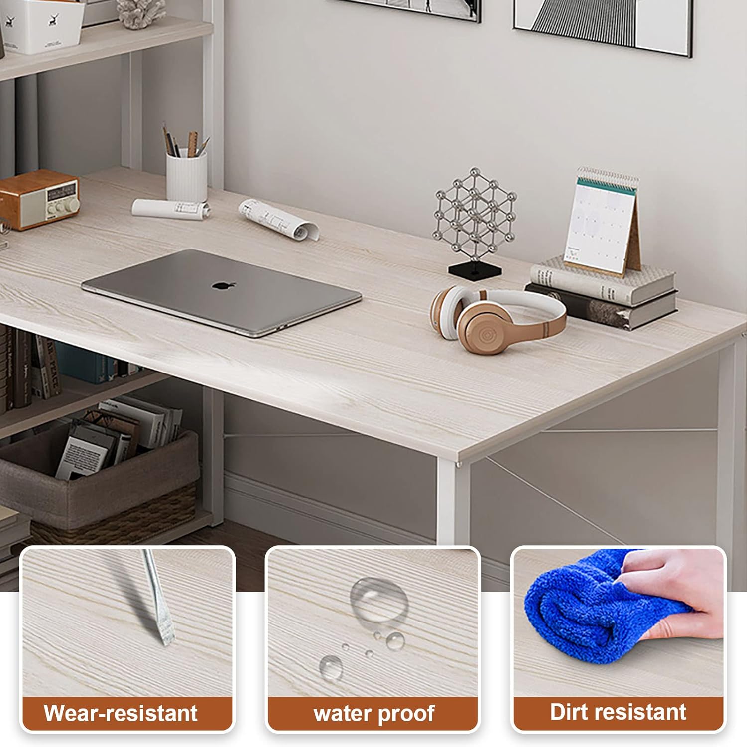 sky touch computer desk table with shelves 120x48cm, 4 tier study table with bookshelf desk storage reversible study table office corner desk with shelves home office desk easy assemble