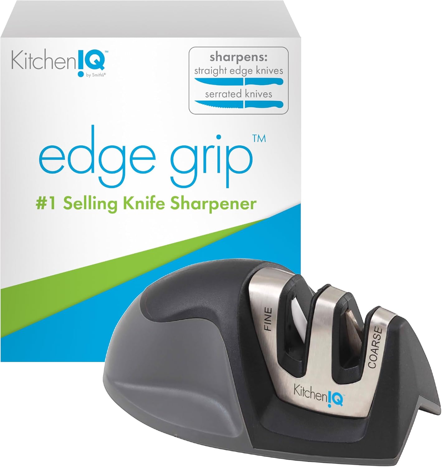 kitcheniq 50009 edge grip 2 stage knife sharpener, black