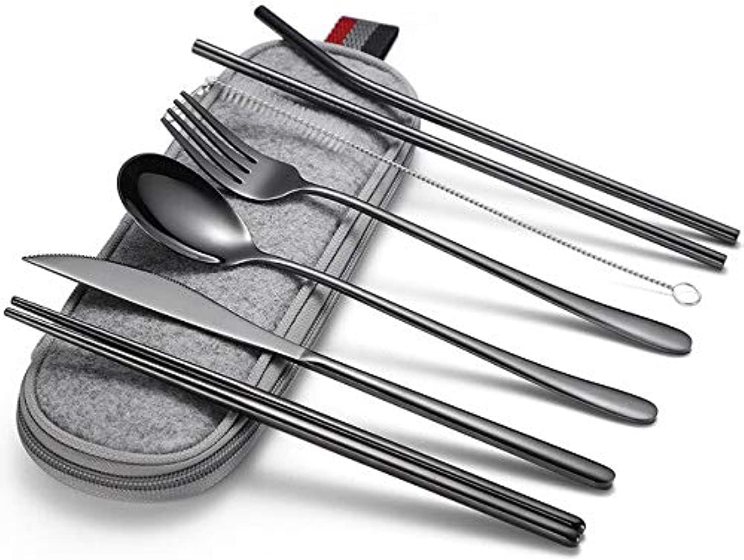 portable stainless steel flatware, travel camping cutlery set, with a waterproof case, 7 pieces