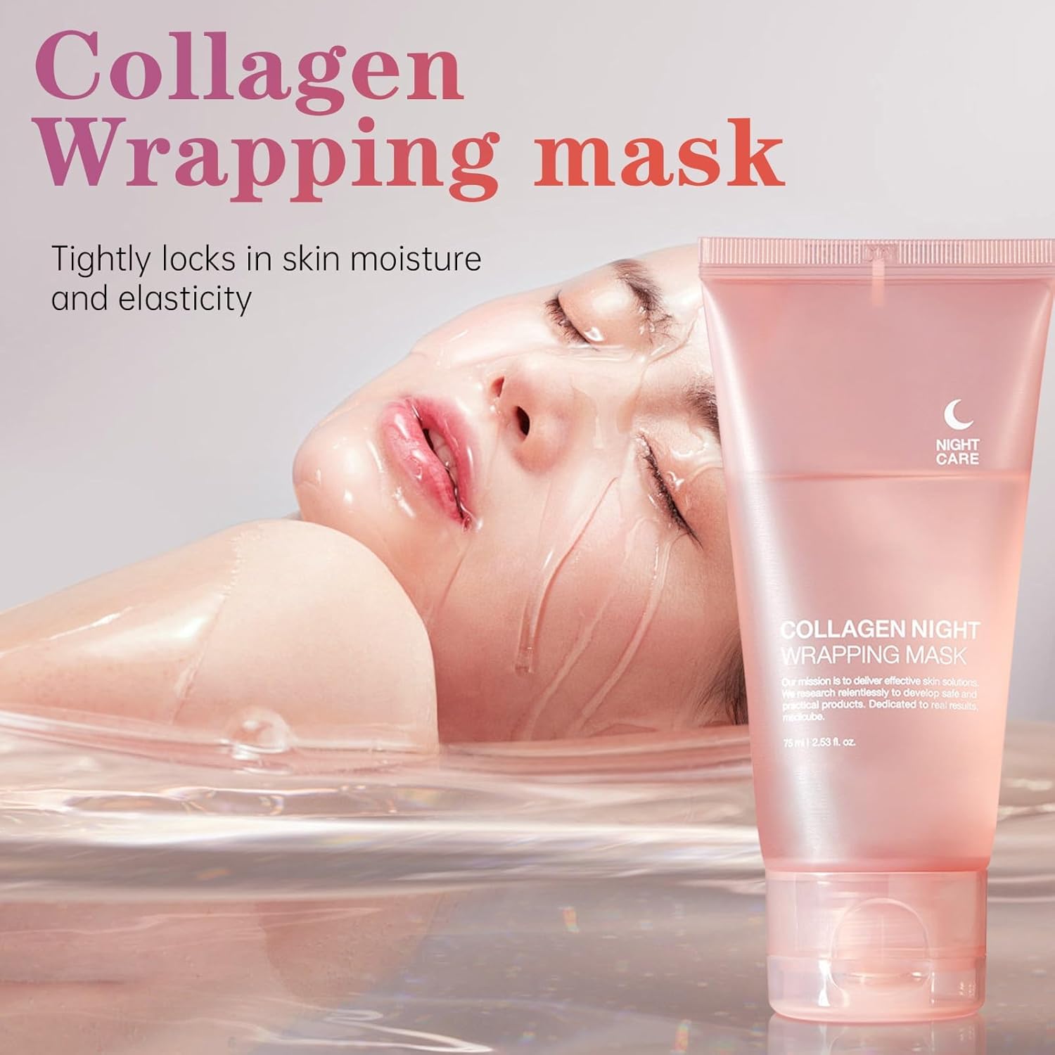mask collagen night wrapping mask, hydrolyzed collagen peel off facial mask, smooth & tight skin, reduce fine lines & dullness, skin care for all skin types (2.54 fl.oz)