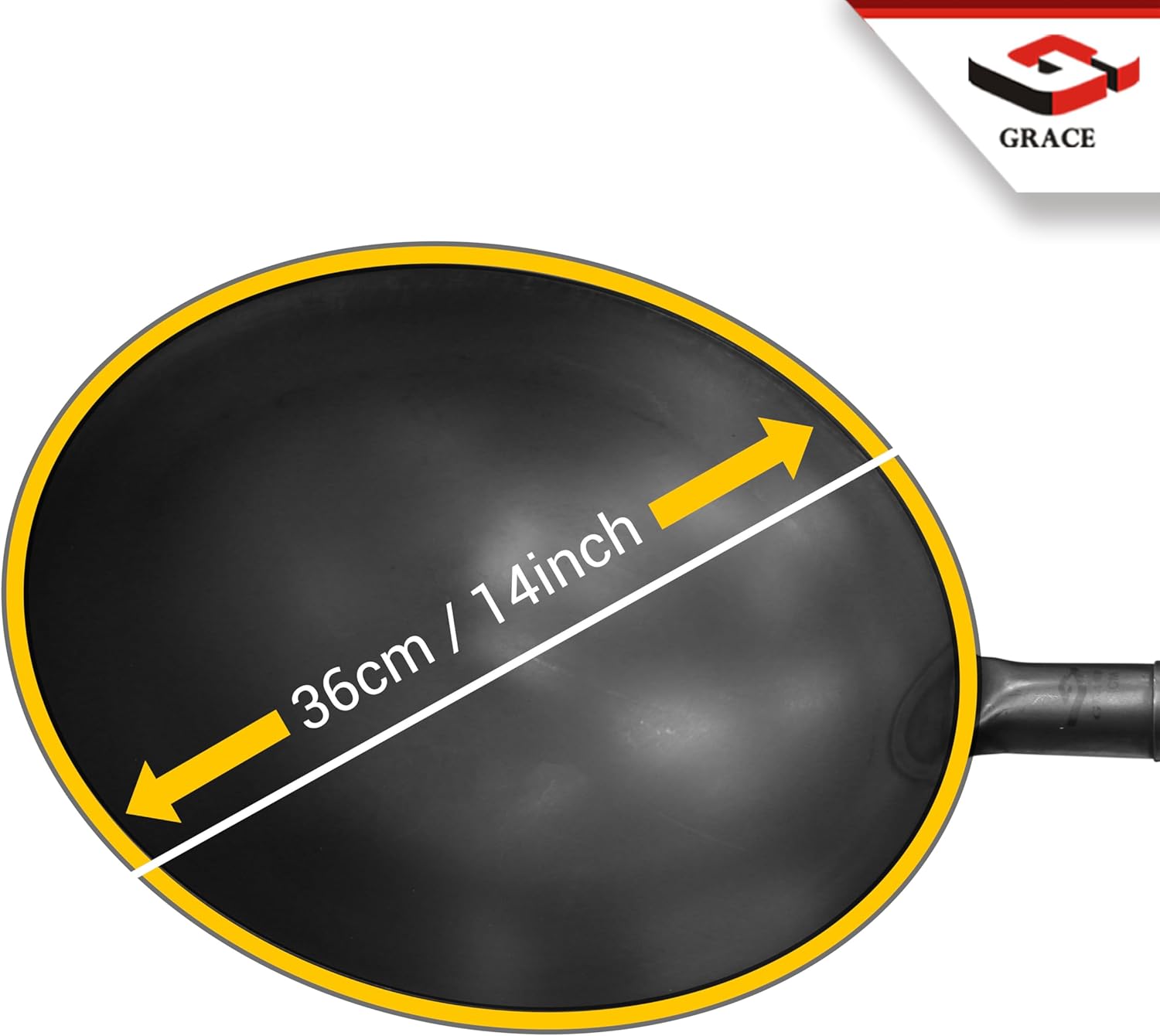 grace carbon steel chinese wok with wooden handle for home & restaurant carbon steel round bottom traditional black chinese wok with ergonomic wooden handle (36cm/14inch)