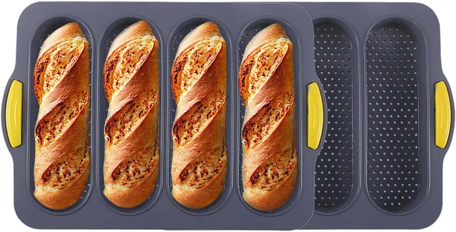 atrccs loaf pan set of 1 with four buns french bread loaf pan bread pan non stick pan easy to release household silicone food baking breakfast afternoon tea romantic dinner tool (black)