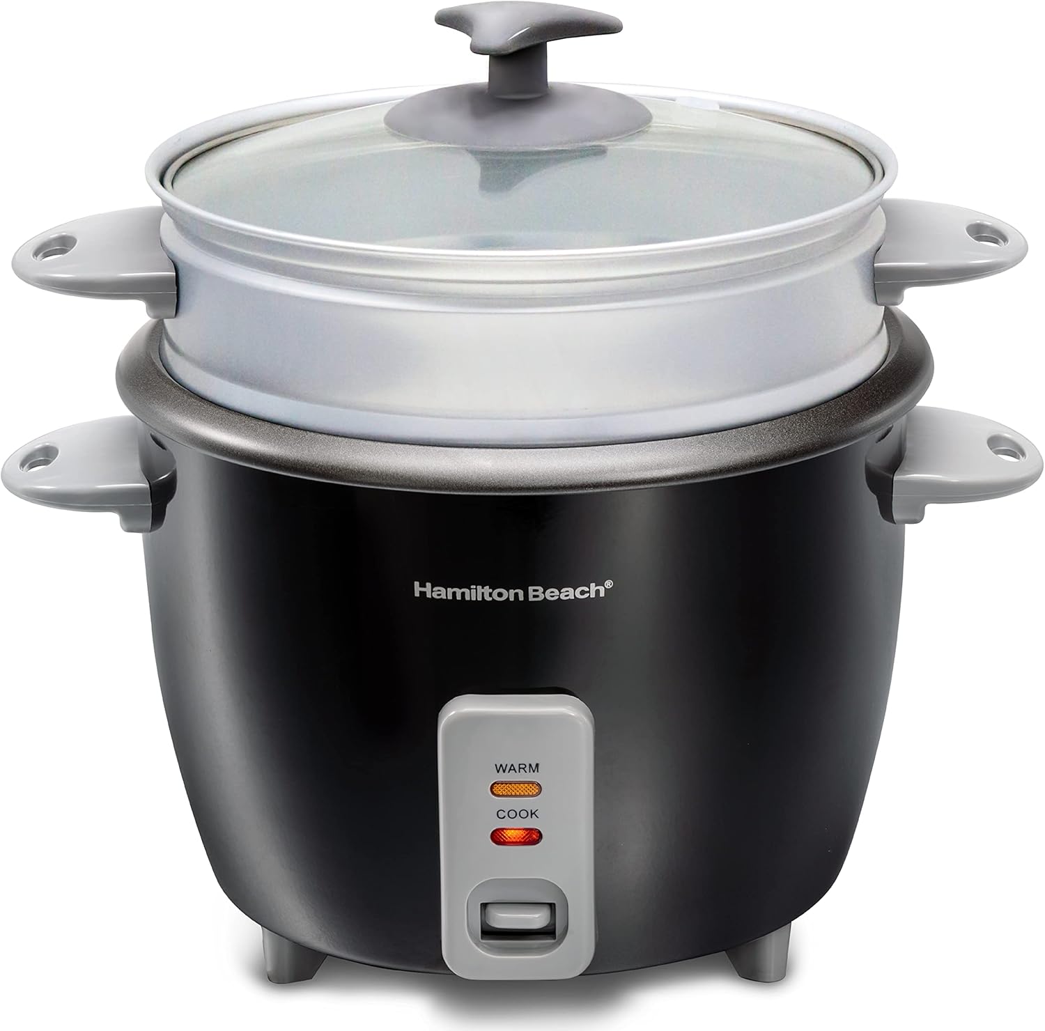 hamilton beach 1.5l rice cooker and steamer, 16 cups cooked (8 cups uncooked) rice capacity, removable easy to clean non stick pot, one touch healthy cooked meals, 500w, black, 37517 me