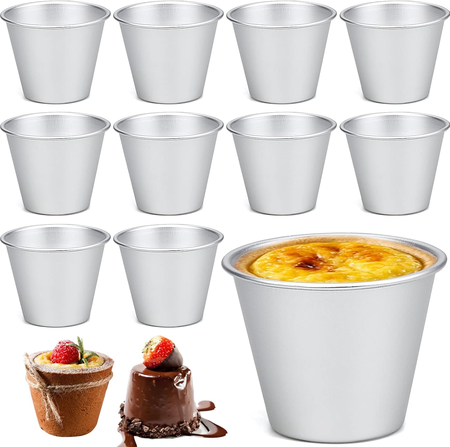 makingtec 10 pieces pudding moulds for baking, mini aluminum moulds for diy cooking pudding, cups egg tart mold muffin cupcake (7.5 * 5.8)